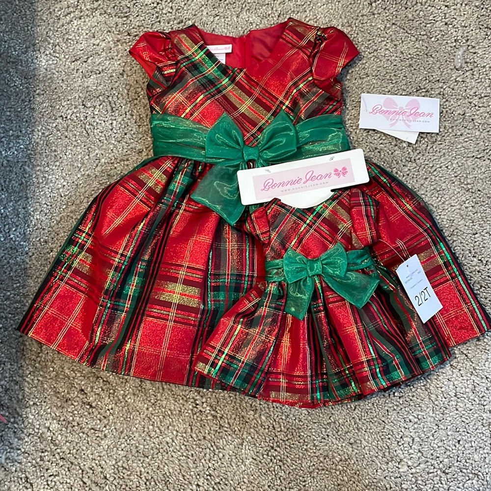 Toddler Girls Bonnie Jean Holiday dress set with matching dress for Doll 2T